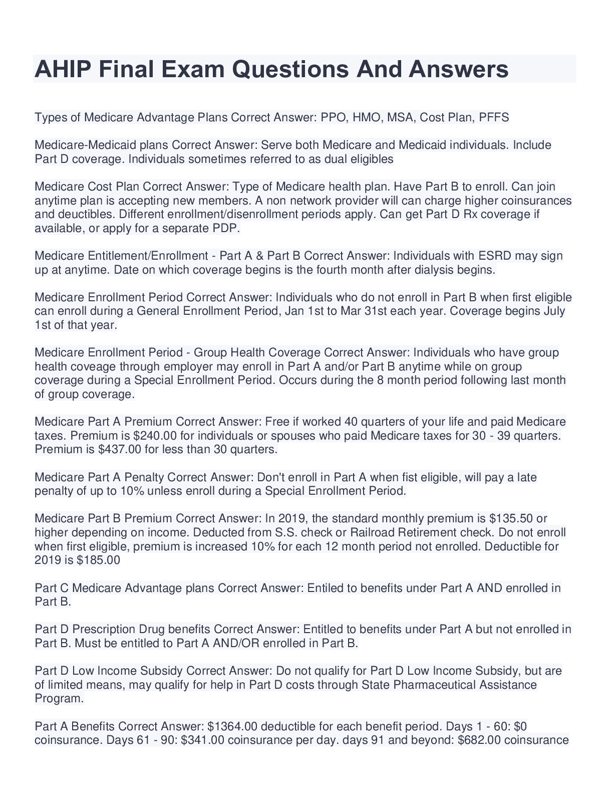 Preview image for AHIP Final Exam Questions And Answers